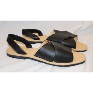 NISOLO LEATHER CRISS CROSS STRAP FLAT SLIP ON SANDALS BLACK SZ 8.5 NWOB $138